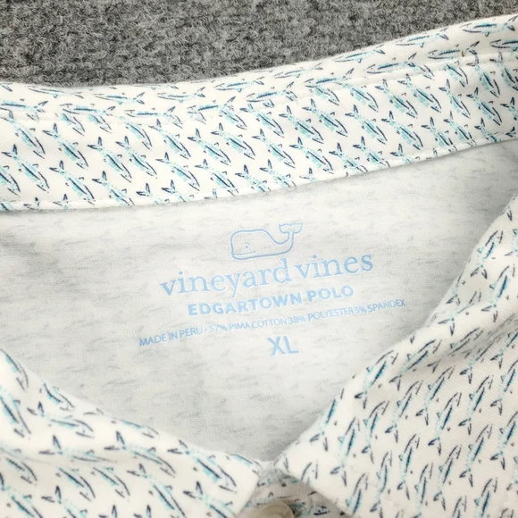Vineyard Vines Edgartown Polo Shirt Mens XL Fish Print Pima Stretch Performance - Picture 4 of 9